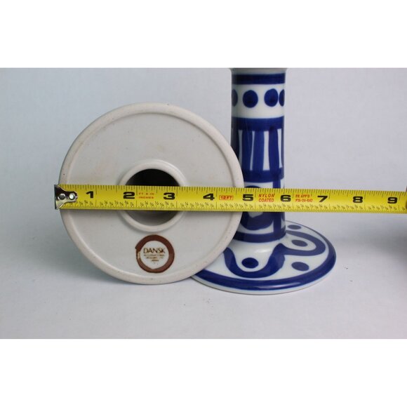 Vintage Dansk Blue & White Porcelain Candlestick Holders | Arabesque - Picture 10 of 10